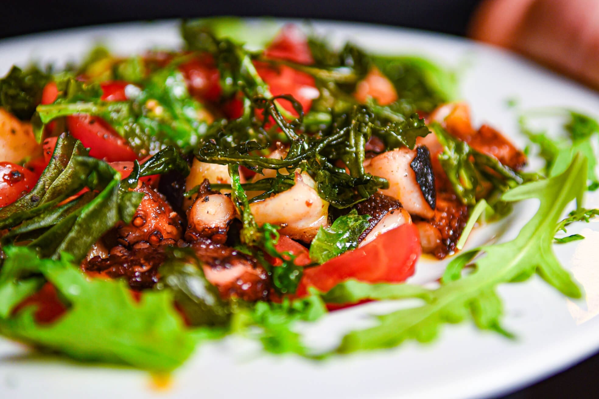 Insalata di polpo con rucola e pomodorini